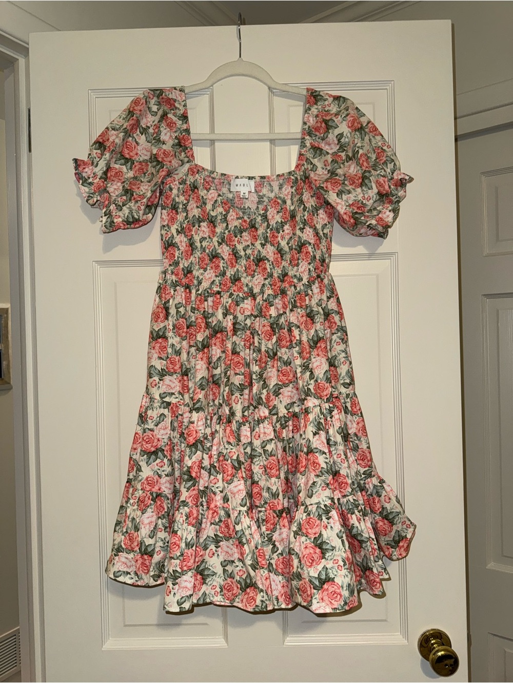 Floral Puff-Sleeve Smocked Dress - Pink Rose Print